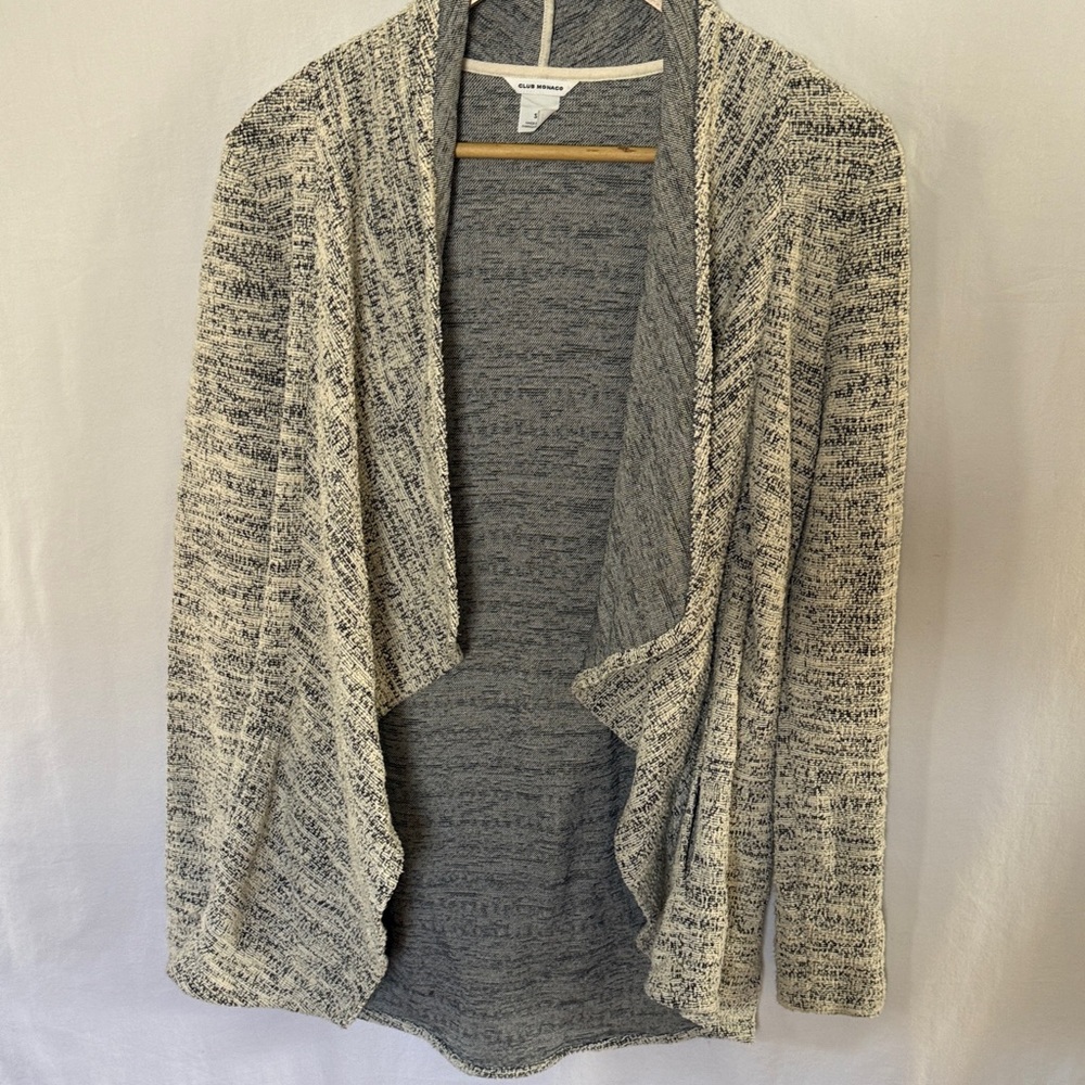 Club Monaco Gray & Cream Marled Open-Front Cardigan
